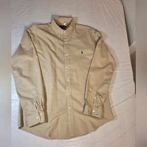 Polo Ralph Lauren TAN KHAKI Long Sleeve Classic Fit Garment Dyed Oxford Shirt L